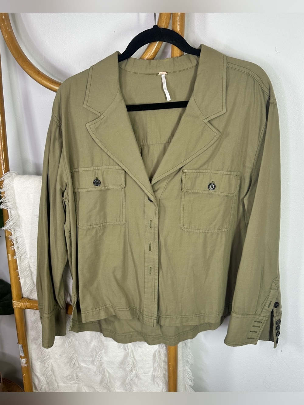 Free People Green Collard Blouse sz L